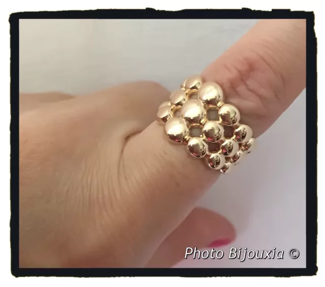 Bague Triple Rangs Boules Plaqué or 18 Carats 750/000 CHOIX T50-52-54-56-58-60 3