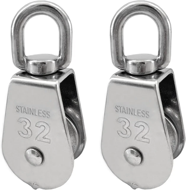 JT-HLM 2Pcs M32 Single Pulley Block,304 Stainless Steel Wire Rope Hanging Wire T