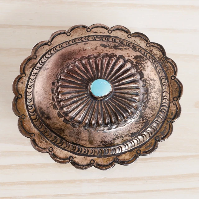 Old Pawn Sterling Silver Turquoise Concho Belt Buckle