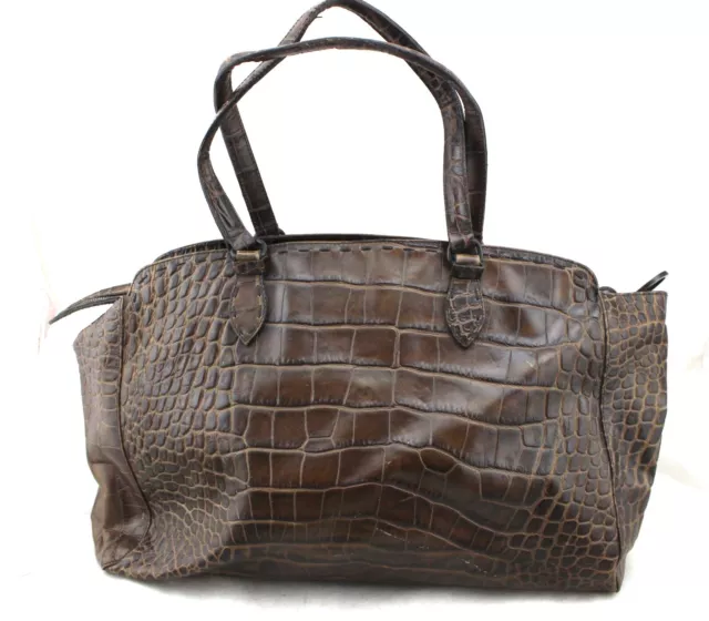 ARCA Made In Italy Brown Croc Embossed Large Leather Tote Shoulder Bag