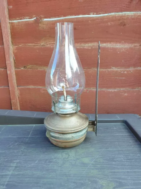 Vintage Collectible Oil Lamp Old Iron Hanging Lamp With Griffin Brand Glass
