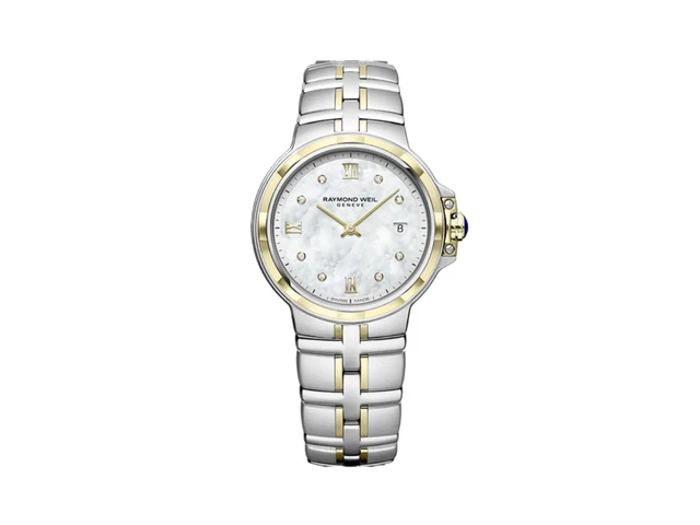 Raymond Weil Parsifal Ladies Quartz Watch, PVD Gold, Mother of pearl, 8 Diamonds