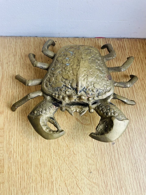 ANCIEN MAGNIFIQUE ET rare cendrier crabe en laiton massif EUR 69,90