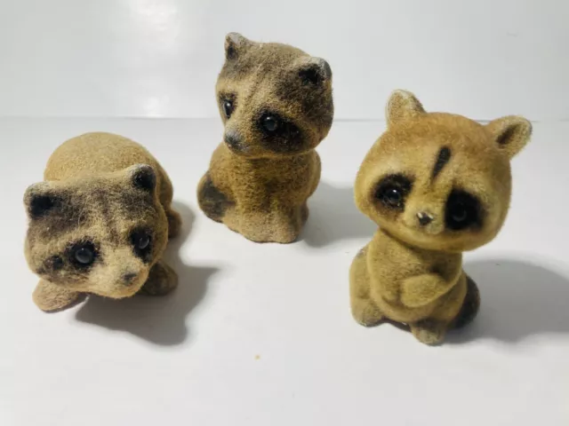 Raccoon FigurinesSitting Up Flocked Josef Originals Made in Japan Vntg Figures 3