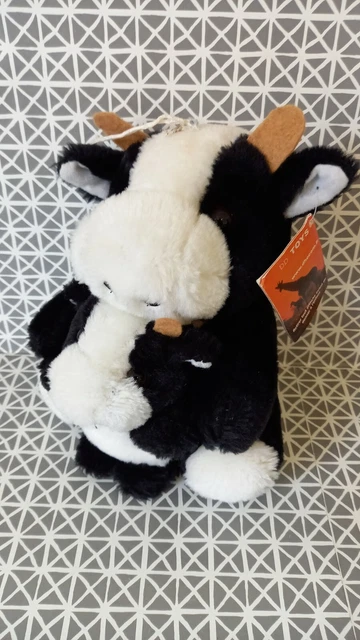 Peluche doudou vache et son petit noir et blanc Eluz 20 cm