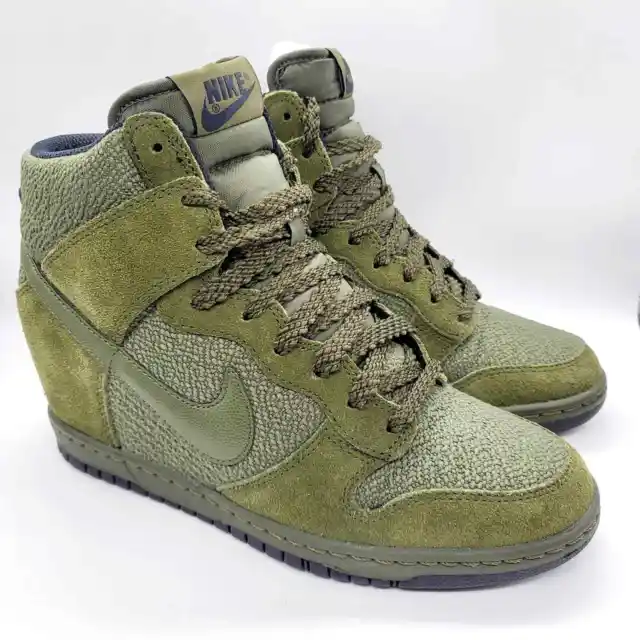 NWOB Nike Dunk Sky Hi Essential Military Green Hidden Wedge Sneakers 644877-302