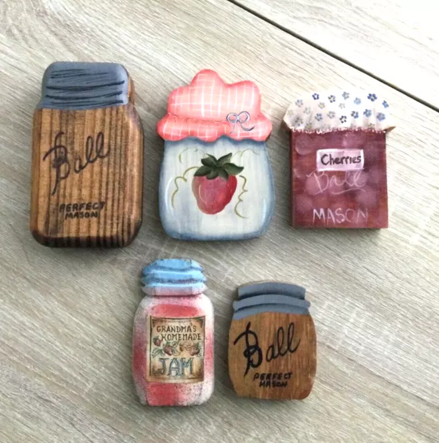 PRIMITIVE Reclaimed Wood COUNTRY HAND PAINTED DECORATIVE BALL JAR JAM JAR LOT