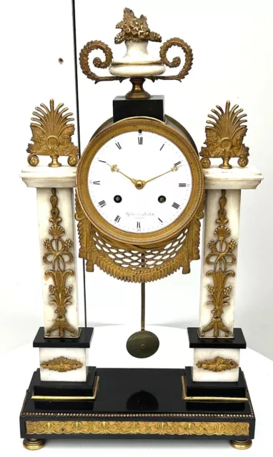 Antique French Empire Marble Portico Pillar Striking 8-Day Mantel Clock 1830 2