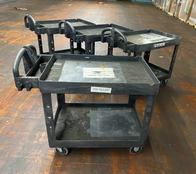 4PC Lot Rubbermaid Utility Cart Push Rolling 44" x 25" x 33" 2 Tier CAN SHIP