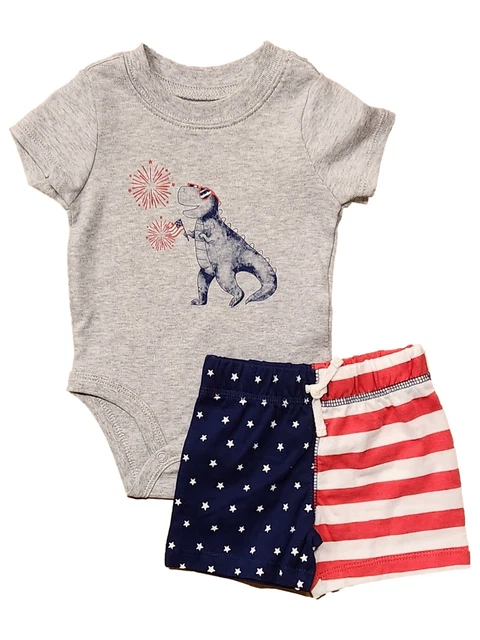 Carters Infant Boys 2pc Gray, Red & Blue Dinosaur Bodysuit & Pants Set 0-3m