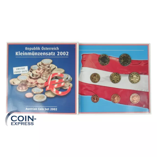 *** EURO KMS ÖSTERREICH 2002 HGH Handgehoben Kursmünzensatz im Folder Austria **
