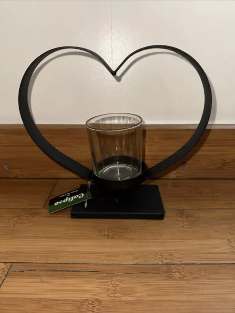 Large metal heart shaped black candle holder boxed