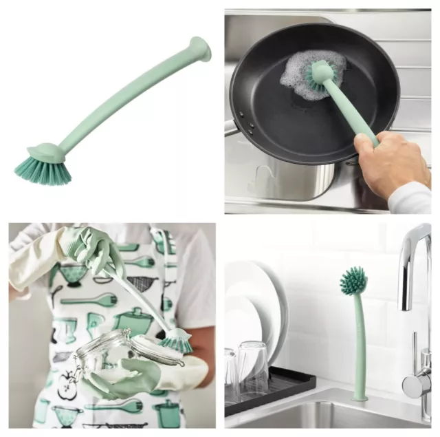VIDEVECKMAL Dish brush with soap dispenser, bright green - IKEA