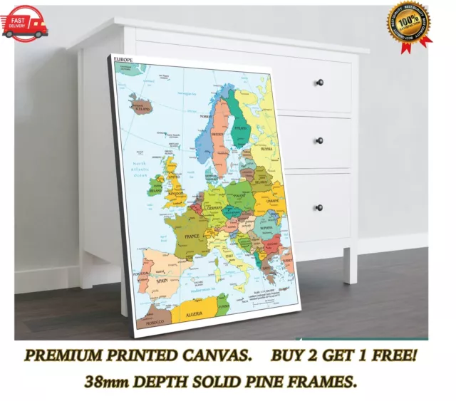 Map of Europe EU Large CANVAS Art Print Gift A0 A1 A2 A3 A4