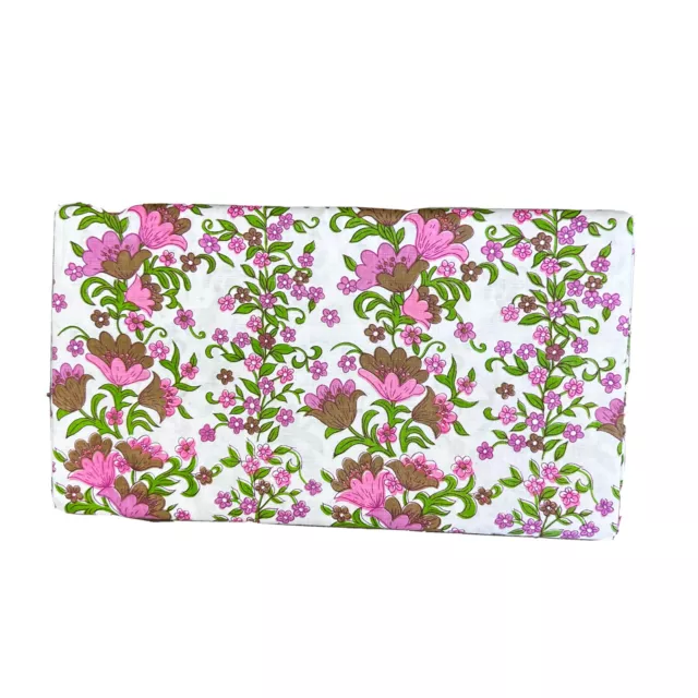 Vintage 160cm x 254cm Flat Sheet All Cotton Pink Green White Retro Floral Craft