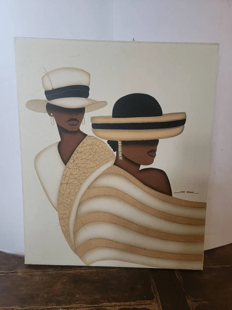 Original June Marie Multicolor Two African Woman Oil Canvas Painting 20"x 17"