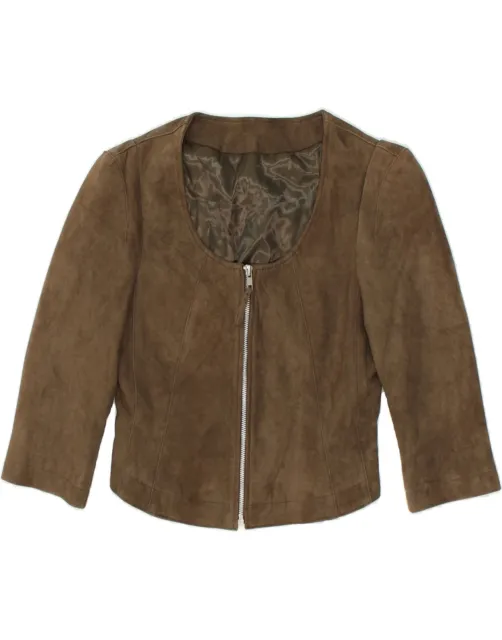 VINTAGE Womens Crop Leather Jacket UK 6 XS Brown BA14