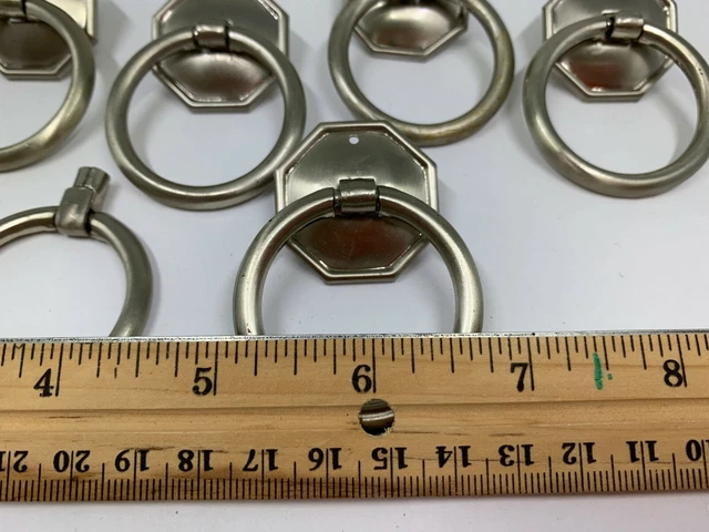 Poignées d'armoire de tiroir vintage anneau tirage lot de 5+ original acier brossé argent 3