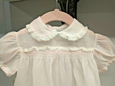 Vintage Handi-Panti Topper By Alexis Infant Girls Dress Pink W/ Smocking & Lace