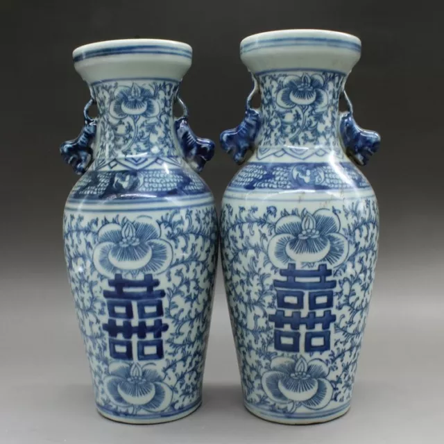 A pair China Jingdezhen blue and white porcelain Double Happiness Bottle vase