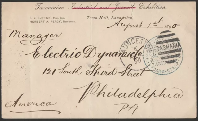TASMANIA Frank Stamp Corporation of Launceston in dark blue on printed envelope