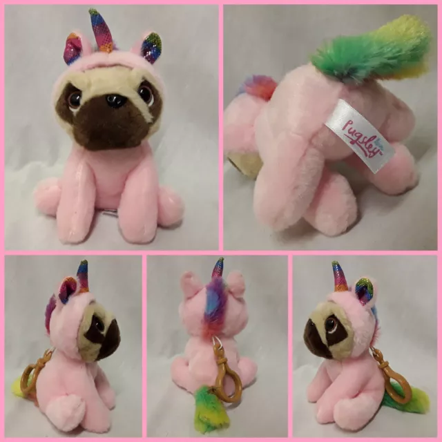 Love PUGSLEY cute PUG Unicorn costume puppy dog plush soft toy Keyring/Bag Charm