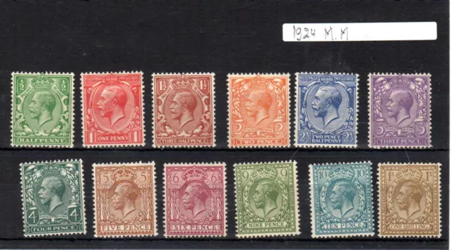 GB SG 418 - 429 FULL Set 1924  BLOCK CYPHER SET GEORGE V  MM STAMPS 10d has fold