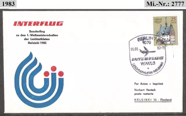 DDR 1983 / FDC / Mi.-Nr.: 2777 / INTERFLUG / Sonderflug zur WM / Berlin-Helsinki