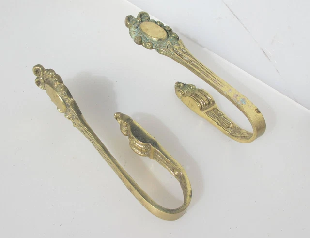 Brass Curtain Tie Backs Hooks French Old Antique Rococo STYLE Leaf