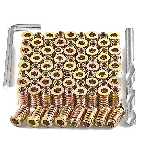 80 Pieces 1/4"20 Wood Inserts Bolt Furniture Screw In Nut Threaded Fastener Conn