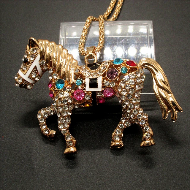 Betsey Johnson Crystal Cute Color Pony Horse Animal Sweater Chain Necklace