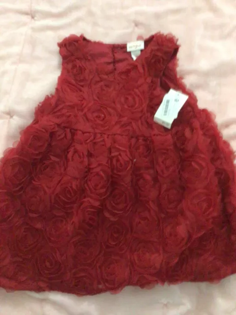 cat & jack baby toddler girl red rose dress formal 18 m new nwt