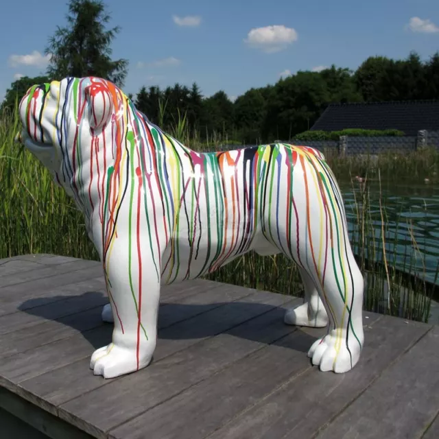 englische BULLDOGGE 93 cm KUNSTBEMALUNG weiß STREIFEN Deko Tier Figur HUND