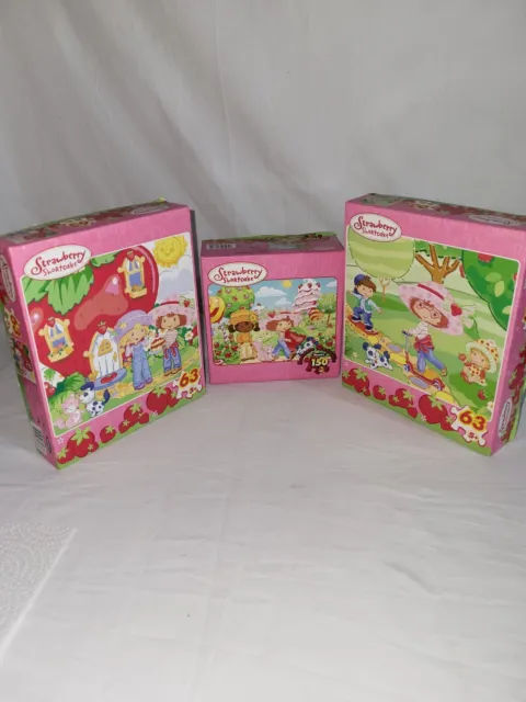 Strawberry Shortcake Puzzles Lot Of 3 2-63 Pieces  A Berry Sweet Walk 150 Rare