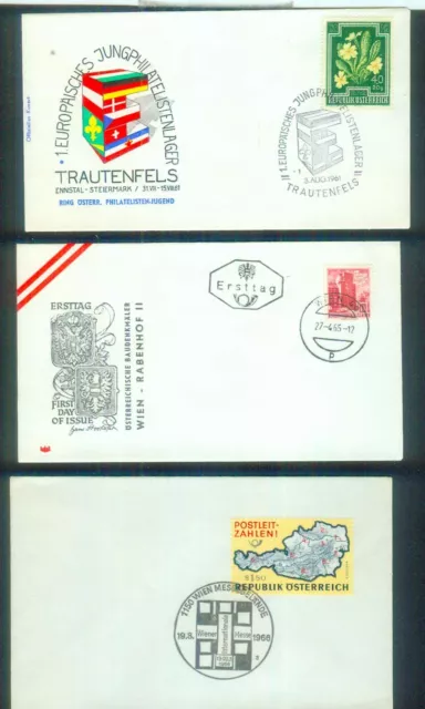 3 saubere Ersttagsbriefe aus Österreich, von 1961-1966, gestempelt