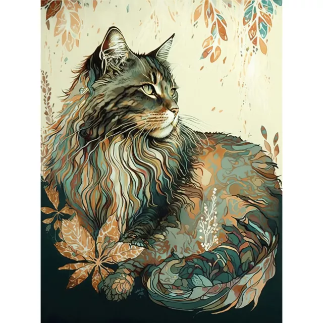 Maine Coon Cat Flower Pattern Watercolour Canvas Poster Print Picture Wall Art