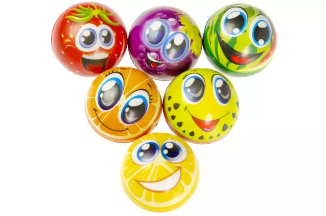 6 tlg. Set Antistress Ball Fruchtsmile Softball Knautschball Schaumstoff Ø6,5 cm