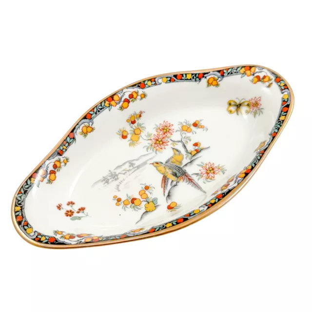 Vintage French Limoges paradise bird porcelain oval serving plate / candy dish 2