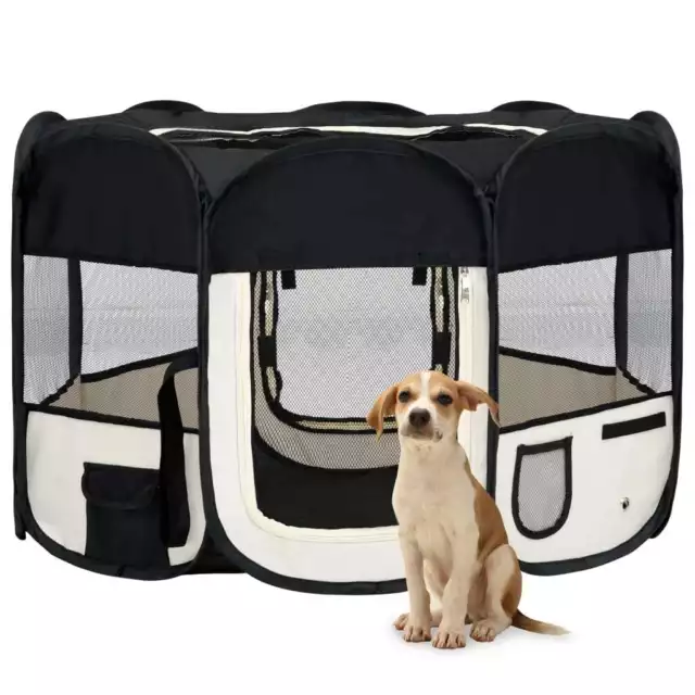 Vidaxl Box per Cani Pieghevole con Borsa Trasporto Nero 110x110x58 cm