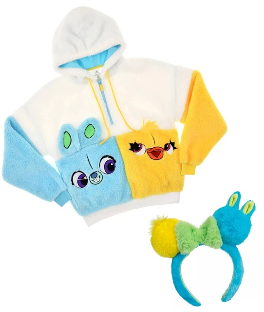 2023 Disney Pixar Toy Story Ducky Bunny Fleece Hoodie Pullover L & Ears NWT!