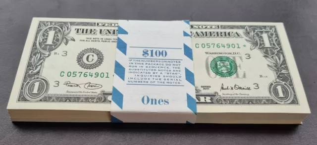 FULL Pack 100 Consecutive One Dollar Bills STAR NOTES * 2001 UNCIRCULATED #66618