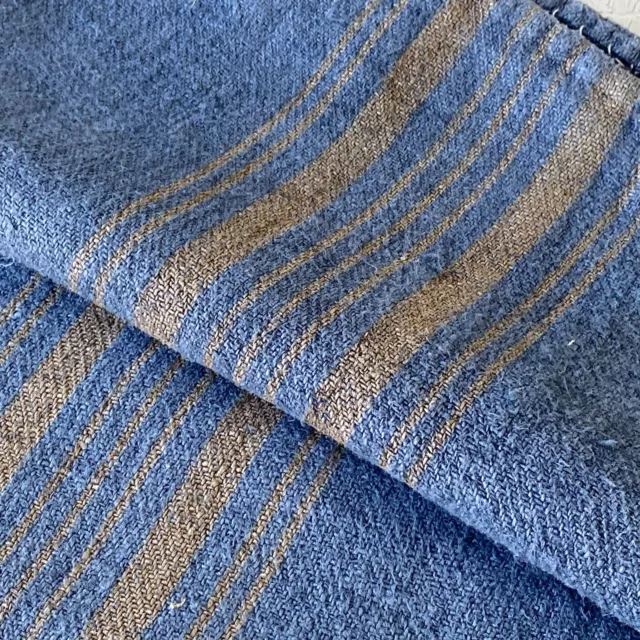 Dyed Blue Grain Sack Caramel Stripe Linen Fabric Rustic Grainsack Vintage hemp