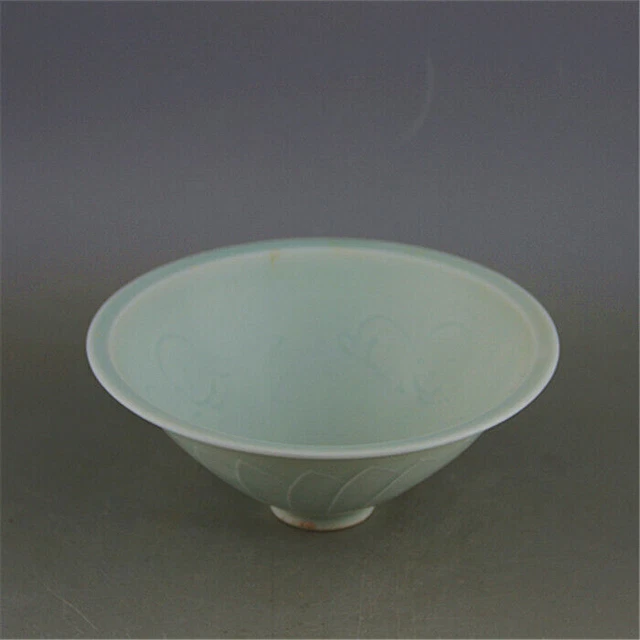 Chinese Song Hutian Kiln Celadon Porcelain Hand Carved Kids Pattern Bowl 6.10"