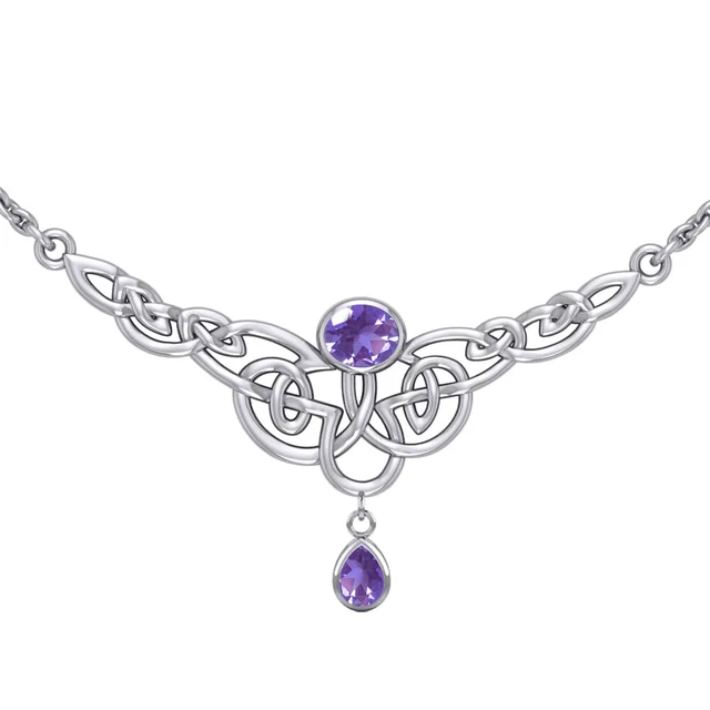 Celtic Knot 925 Sterling Silver Necklace Choice of Gem Peter Stone Stunning