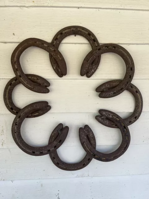 Handmade Vintage Horseshoe Wreath Iron Brown Rust Primitive Rustic Western Decor