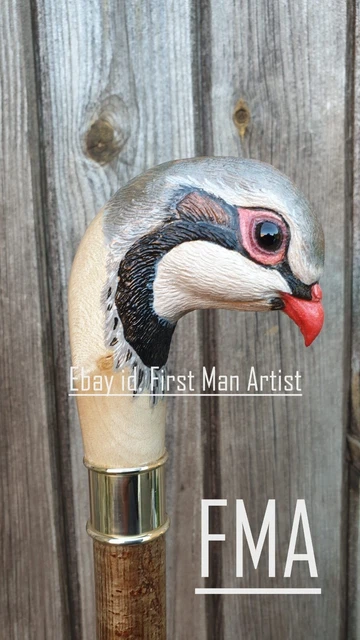 French Partridge Walking Stick Wooden Hand Carved Bird Walking Cane Xmas Best A