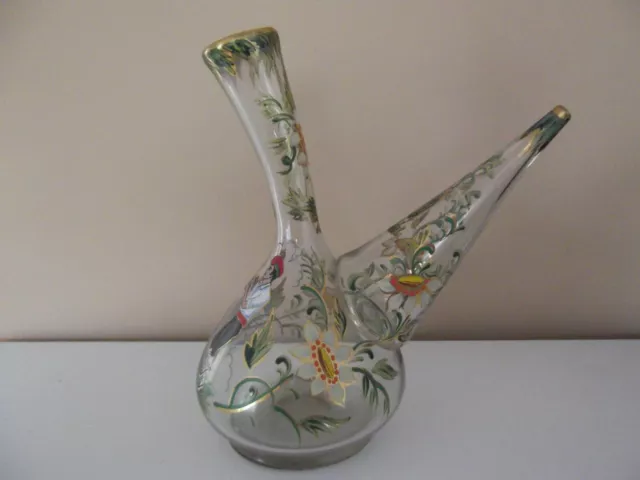 *VINTAGE* Collectable Porron Blown Glass Hand Painted Wine Decanter Signed