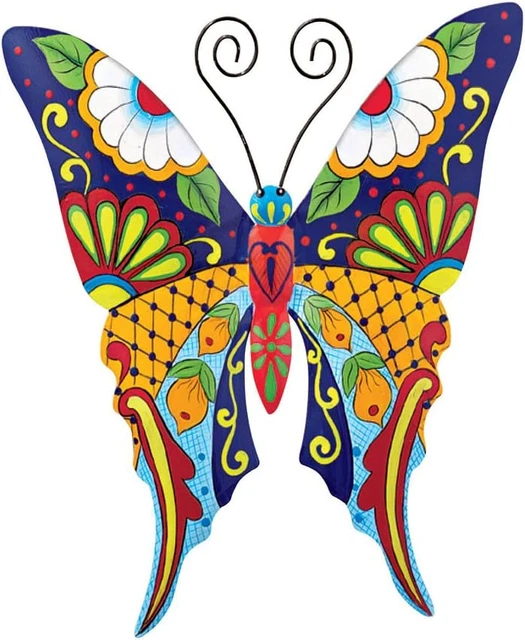 Colorful Metal Mexican Talavera-Style Insect Garden Wall Art for Indoor and Outd