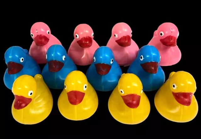 Vintage Lot 12 Floating Ducks Carnival Games Pink Blue Yellow Hard Plastic 2.25"