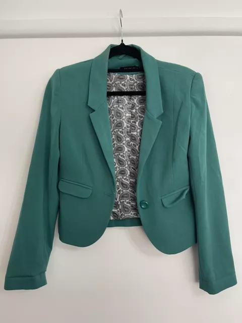 Barkins Long Sleeve Collared Blazer Single Button Green Size 8